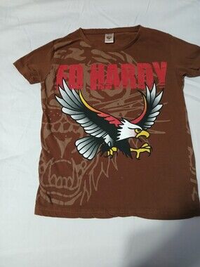 Classic Ed Hardy Y2K Brown Eagle & Tiger Graphic Tee Kids Size 8